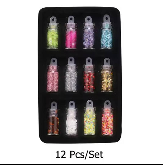DIY Starry Nail Art Kit, Nail Decals, Glitter Jar Art kit Features a Selection of Starry Nail Stickers, Multi-pattern Women Beauty Accessories Kit, Manicure Long-lasting(Multi Color) - Set of 12
