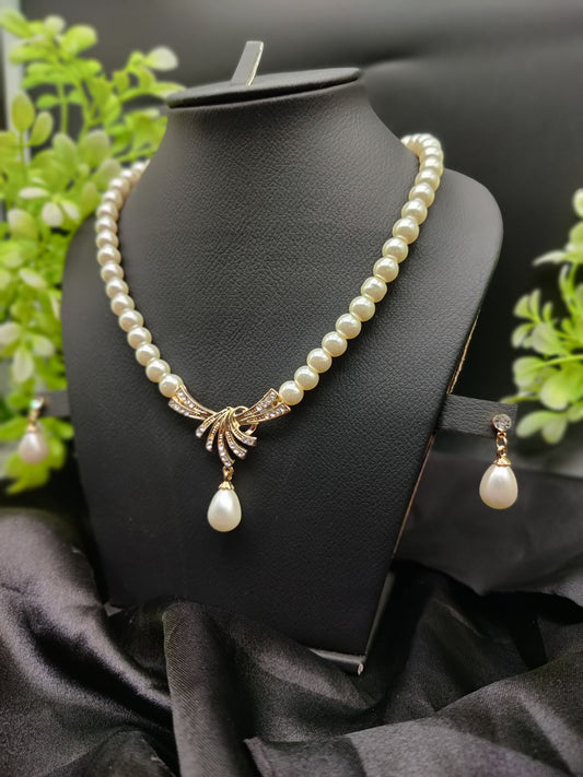 Imported Timeless Pearl Necklace Set with Radiant Pendant &amp; Earrings | Girls &amp; Women Fashion