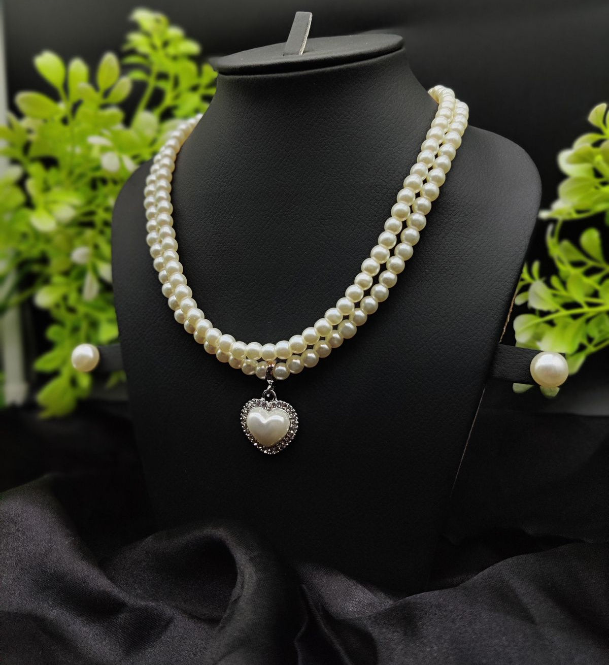 Imported Elegant Double-Strand Pearl Necklace with Heart Pendant | Girls &amp; Women Fashion