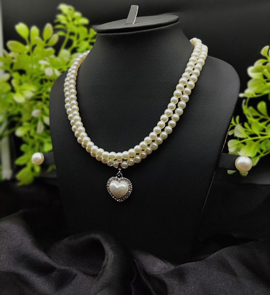 Imported Elegant Double-Strand Pearl Necklace with Heart Pendant | Girls &amp; Women Fashion