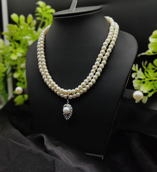 Imported Elegant Double-Strand Pearl Necklace with Delicate Pendant | Girls &amp; Women Fashion
