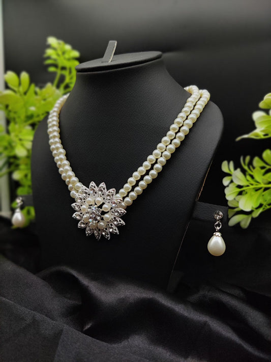 Imported Graceful Radiance Pearl Necklace Set with Exquisite Floral Pendant 🌟 | Artificial Jewellery For Girls &amp; Women