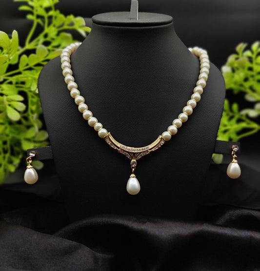 Imported Elegant Gold-Plated Pearl Necklace with Teardrop Pendant | Girls &amp; Women Fashion