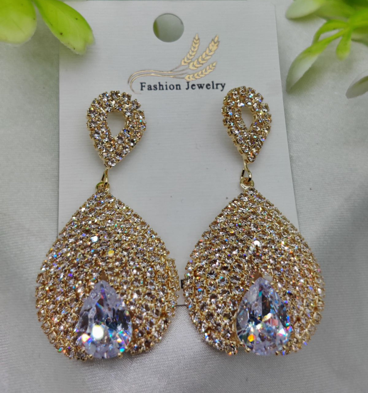 Luxurious Teardrop Crystal Earrings with Pave Detailing Earrings - Luxurious Gold Finish | Best Quality Artificial Earrings For Girls &amp; Women