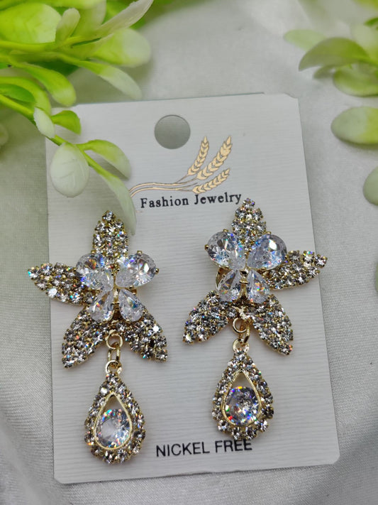 Imported Stunning Crystal Floral Earrings with Teardrop Accent - Nickel Free | Best Quality Artificial Earrings For Girls &amp; Women