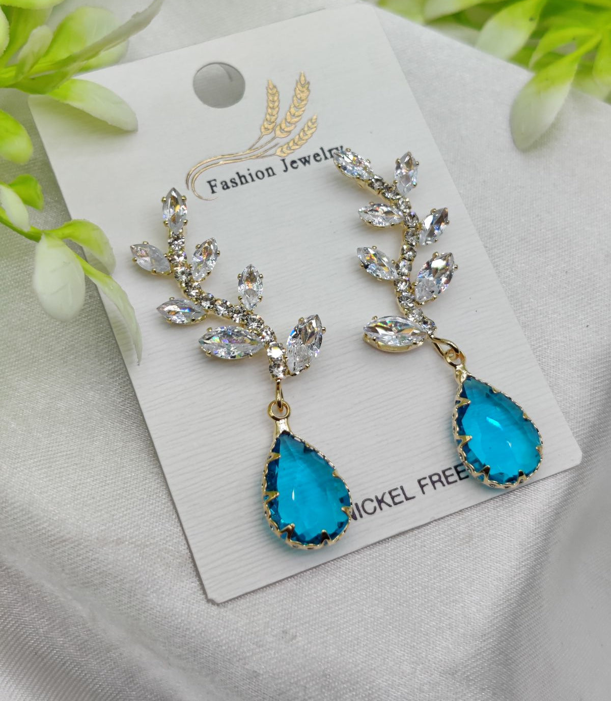 Imported Exquisite Crystal Vine Drop Earrings with Blue Gemstone Accent | Girls Earrings | Women Earrings | Jewellery