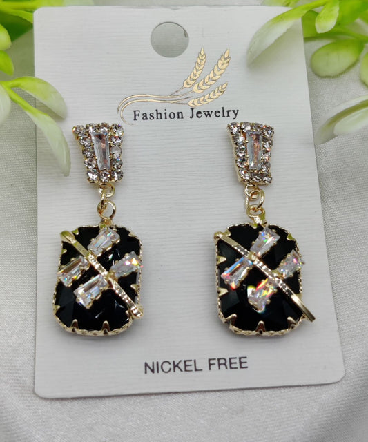 Imported Elegant Black Crystal Earrings with Sparkling Rhinestone Accents – Nickel-Free| Girls Earrings | Women Earrings | Jewellery