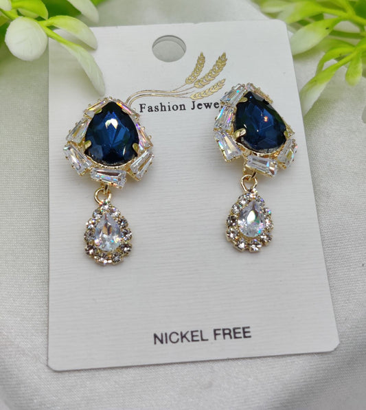 Imported Elegant Royal Blue Drop Earrings with Crystal Accents – Nickel-Free| Girls Earrings | Women Earrings | Jewellery