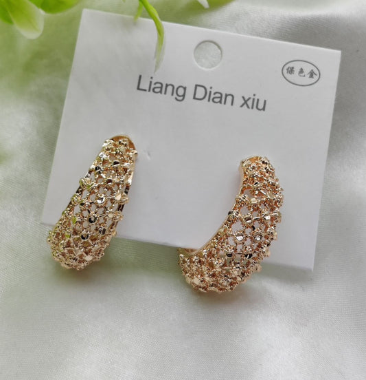 Imported Elegant Textured Hoop Earrings – Dazzling Gold Finish Earrings - Luxurious Gold Finish | Best Quality Artificial Earrings For Girls &amp; Women