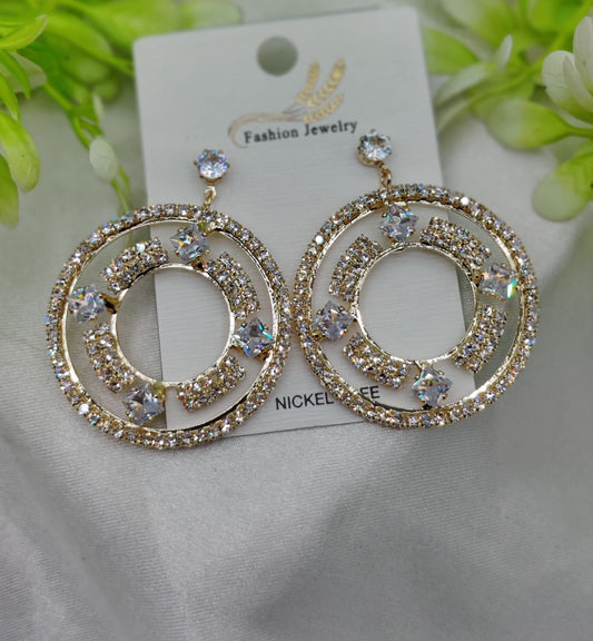 Imported Radiant Crystal Circle Drop Earrings – Elegant Statement Jewelry - Luxurious Gold Finish | Best Quality Artificial Earrings For Girls &amp; Women
