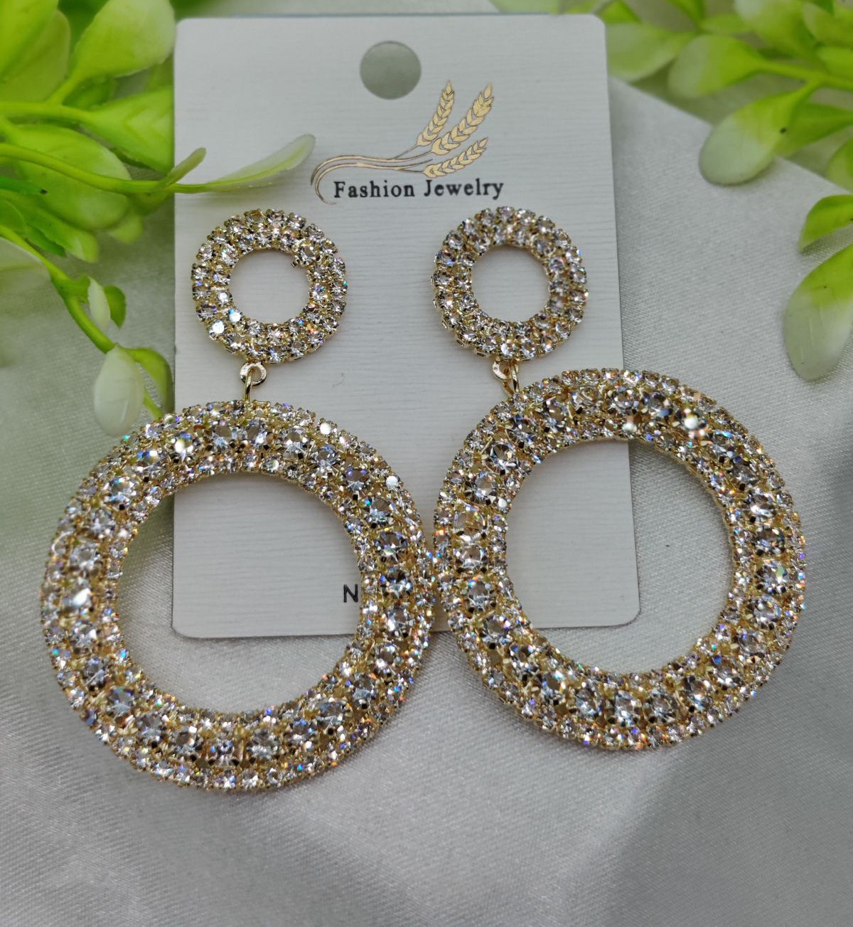 Imported Radiant Double-Hoop Crystal Earrings – Glamorous Statement Jewelry - Luxurious Gold Finish | Best Quality Artificial Earrings For Girls &amp; Women