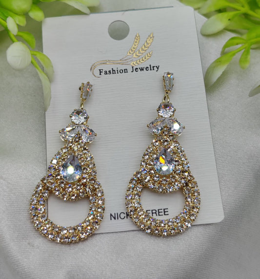 Imported Glamorous Crystal-Studded Teardrop Earrings – Nickel Free Earrings - Luxurious Gold Finish | Best Quality Artificial Earrings For Girls &amp; Women