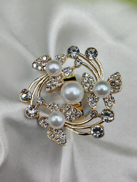 1 Piece Imported Exquisite Floral Pearl Ring – A Symphony of Elegance and Sparkle 🌟 | Luxurious Design Ring | Adjustable Ring | Ring For Girls &amp; Women