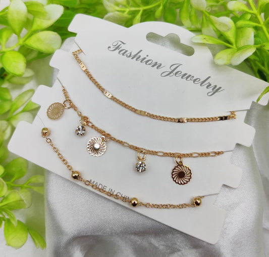 Imported Triple-Layered Adjustable Bracelet Set | Best Quality Artificial Bracelet For Girls &amp; Women | Bracelet For Every Occasion | Elegant Design - Sunburst Charm