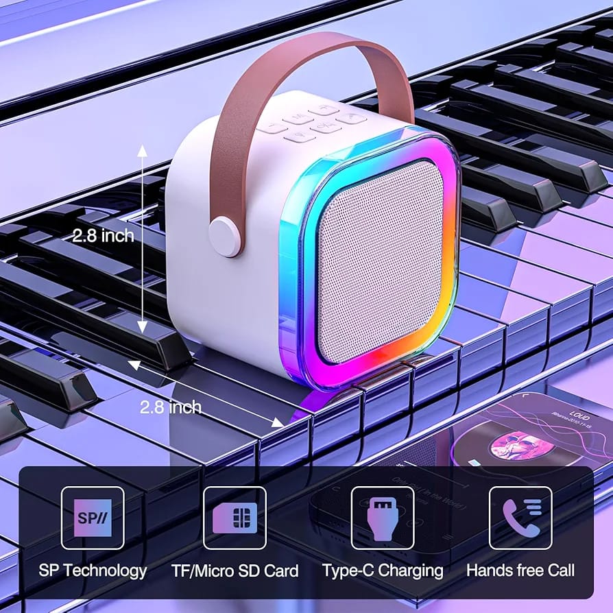 Portable Bluetooth Karaoke Speaker with RGB Lights &amp; Controllable Battery – Mini Loud Speaker for Kids, Girls, and Boys | Perfect Gift for Family Parties and Karaoke Fun ( Without Mic )