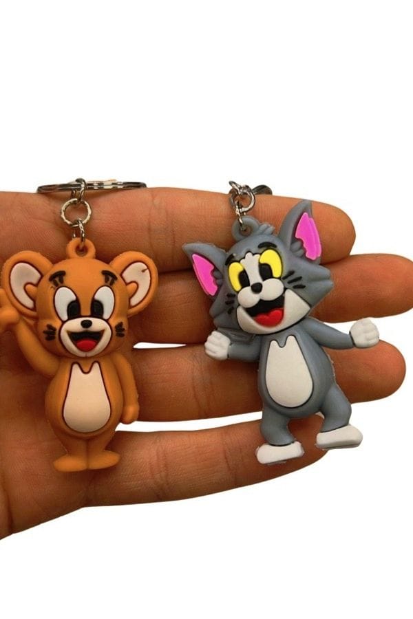 Pack of 2 Tom &amp; Jerry Cartoon Keychains – High Quality Silicone Rubber | Fun Bag &amp; Key Ring - Key-Chain For Kids - Cartoon Keychain ( Random Design ) 