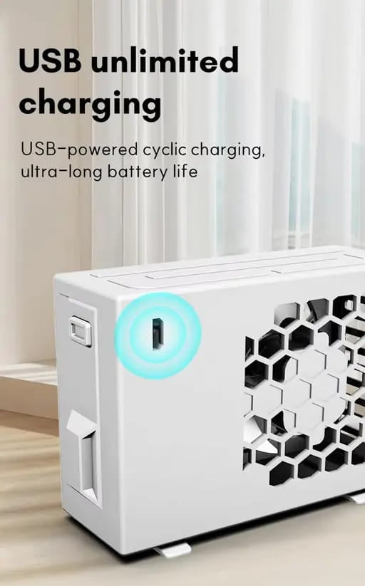 Portable Rechargeable Air Conditioning Fan – Compact Mini Cooler with 3 Speed Settings | USB Charging | Personal Cooling Fan for Home, Office, Travel (With Box)