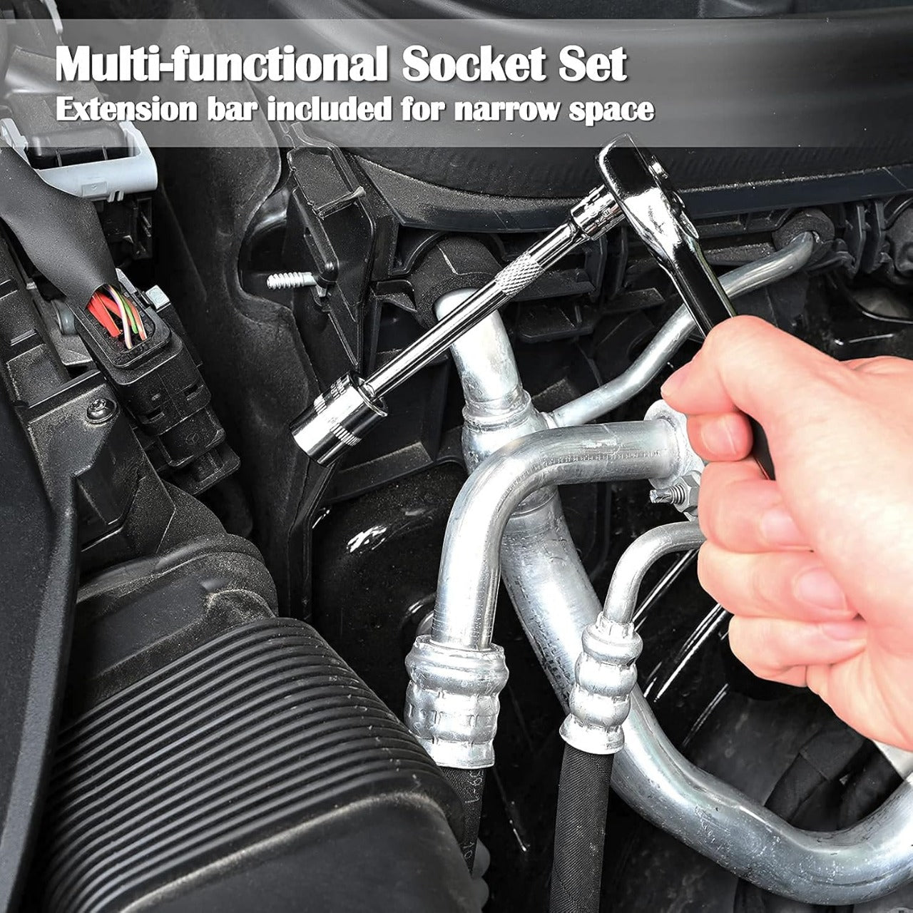 46-Piece Professional Socket Wrench Tool Set with Ratchet Handle, Sockets, Screwdriver Bits for Car, Motorcycle, Bicycle, Home Repair, Mechanical Work, Garage and DIY Maintenance Tasks, Portable Heavy-Duty Tool Kit