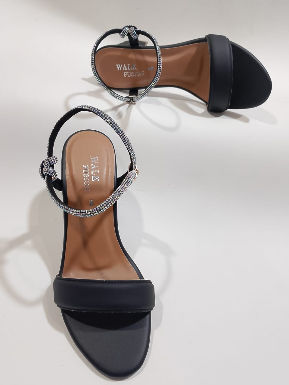 Women’s Black Block Heel Sandals with Sparkling Rhinestone Straps | Elegant Party &amp; Casual Footwear - 7