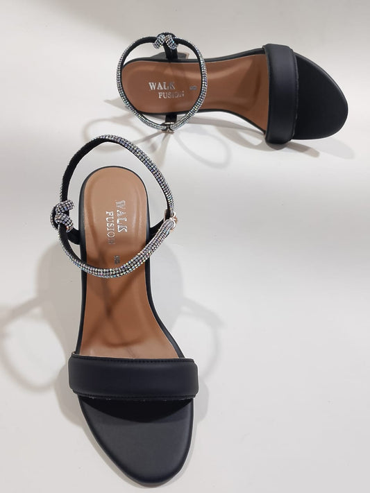 Women’s Black Block Heel Sandals with Sparkling Rhinestone Straps | Elegant Party &amp; Casual Footwear - 7