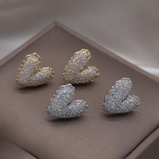 Zircon Heart Stud Earrings – Trendy Korean Fashion Jewelry for Girls &amp; Women - SILVER