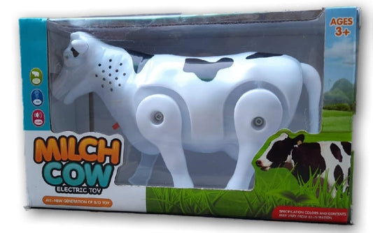 Funny Walking Musical Milch Cow Toy for Kids – Black &amp; White Electric Animal with Lights, Sound &amp; Moving Tail