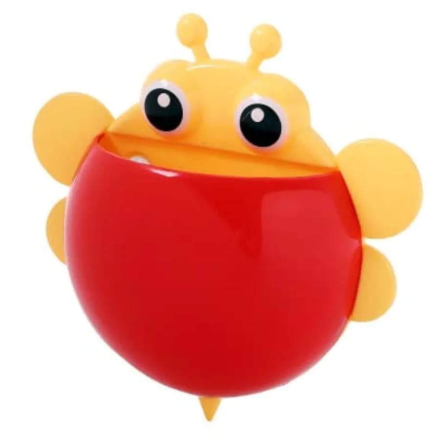 Bee Shaped Plastic Toothbrush Holder with Suction Hook – Cute Wall Mounted Toothbrush Stand for Kids &amp; Travel (Random Colors)