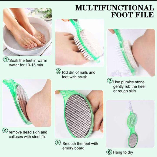 4-in-1 Pedicure Foot Filer – Callus Remover, Pumice Stone, Nail Brush &amp; Foot File – Professional &amp; Home Use