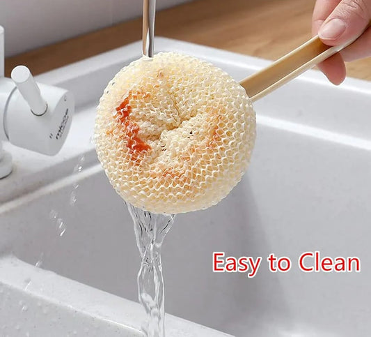 Multipurpose Fiber Cleaning Balls with Long Handle – Reusable Scrubbers for Kitchen &amp; Household Cleaning (1 Handle &amp; 3 Balls)(Random color)