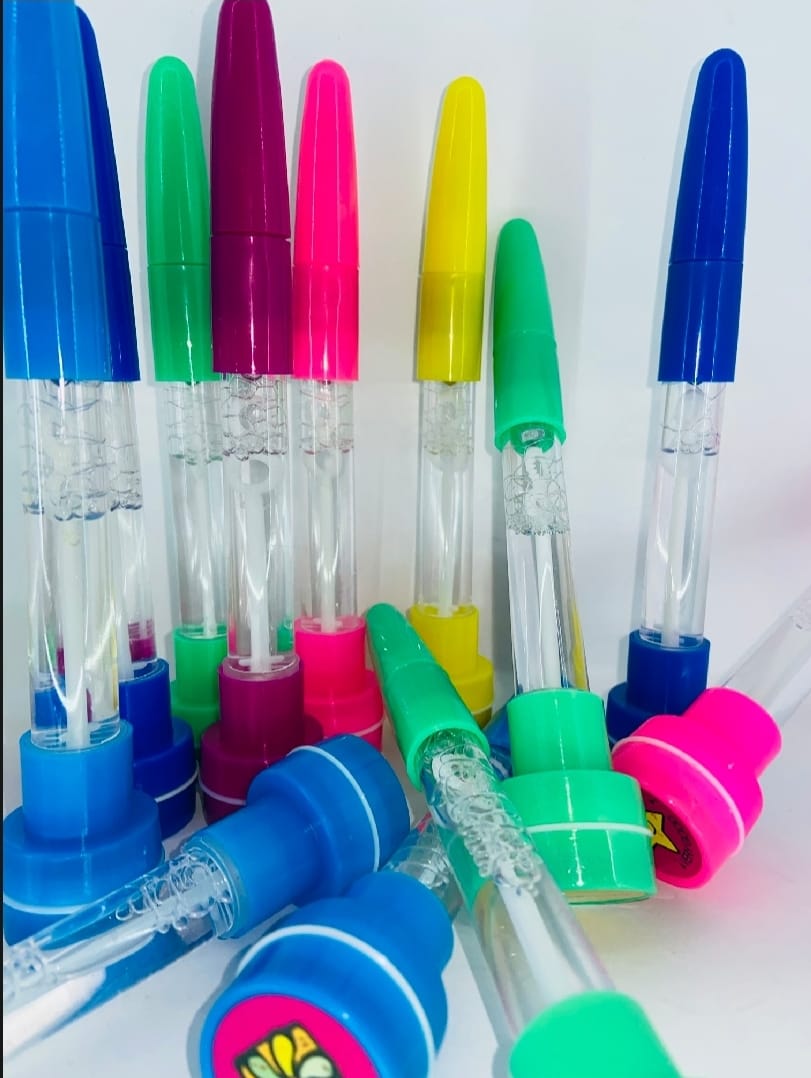 4-in-1 Pen with Stamp, Bubbles, Light, and Writing Function – Fun Creative Multi-Use Pen for Kids, Arts, Crafts, and School Supplies – Premium Quality, Imported, Available in 6 Colors with Bubble Container and Red Light (Random Color)