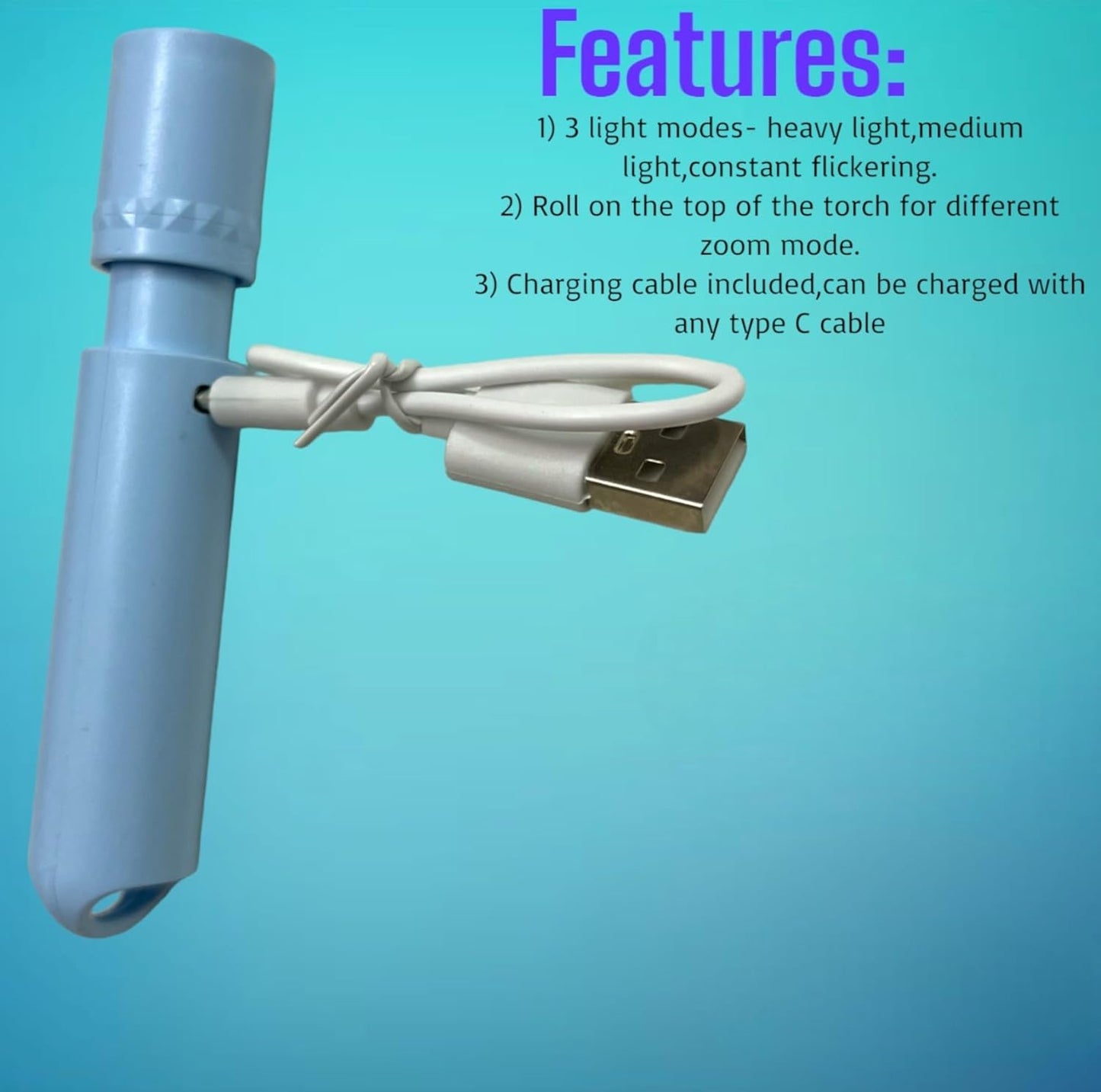 Pl 003 Long Range LED Rechargeable Torch Light – 1000 Lumens, 3 Modes, 500m Beam Distance, 1400mAh Battery with USB Cable, Durable Outdoor Flashlight