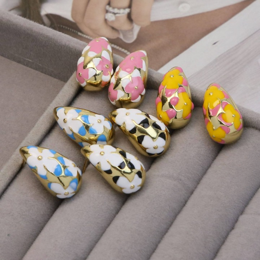 Flower Hollow Drop Earrings – Stylish Women’s Fashion Jewelry in Multiple Colors Pink, Green, Orange, White, Purple, Blue, Red, Black (PQT-105) - Pink