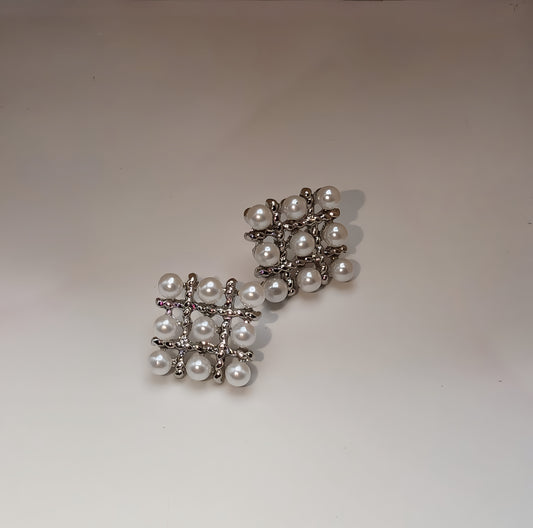 Pearl Square Korean Earrings – Elegant Women’s Fashion Jewelry in Silver and Golden Colors PJT-106 - Golden