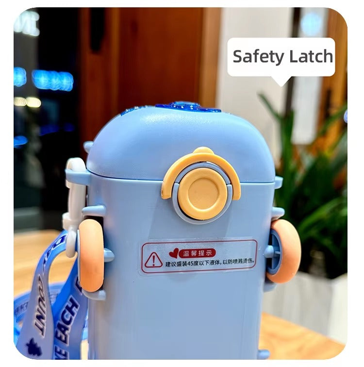 School Bus Design Kids Water Bottle With Strap– 600ml ABS Plastic Leak-Proof Bottle Small Square Drinking Cup – Fun &amp; Durable Water Bottle for Children (Random Color)