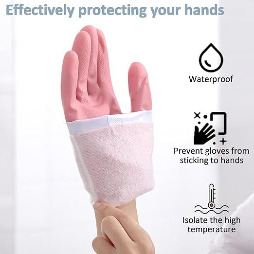 Long Reusable Dishwashing Gloves with Warm Fleece Lining – Extra Long Waterproof Rubber Cleaning Gloves, Anti-Slip, Heat Resistant for Kitchen, Laundry, and Household Use (Random Color)