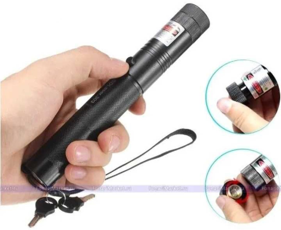 Laser 303 High Power Red Laser Pointer – Long Range Beam with Key Lock, Rechargeable 18650 Battery &amp; Charger, Durable Aluminum Alloy Body