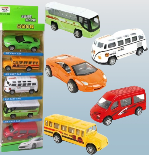 5-Piece Die Cast Metal Car and Bus Set – 1:64 Scale City Vehicle Collection for Kids – Pull Back &amp; Release – Durable Metal &amp; Plastic Construction – Educational Toy for Ages 3+