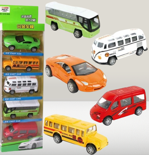 5-Piece Die Cast Metal Car and Bus Set – 1:64 Scale City Vehicle Collection for Kids – Pull Back &amp; Release – Durable Metal &amp; Plastic Construction – Educational Toy for Ages 3+