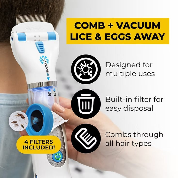 LICETEC V-COMB Electric Head Lice Remover | Chemical-Free Treatment | Vacuum & Comb System to Remove Lice and Nits for Adults & Children