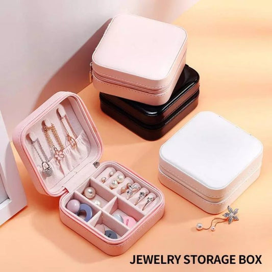 Compact Travel Leather Jewelry Organizer Box – Portable Pocket-Sized Case with Zipper Closure for Rings, Earrings, Necklaces &amp; Accessories – Ideal for Women - Random Color