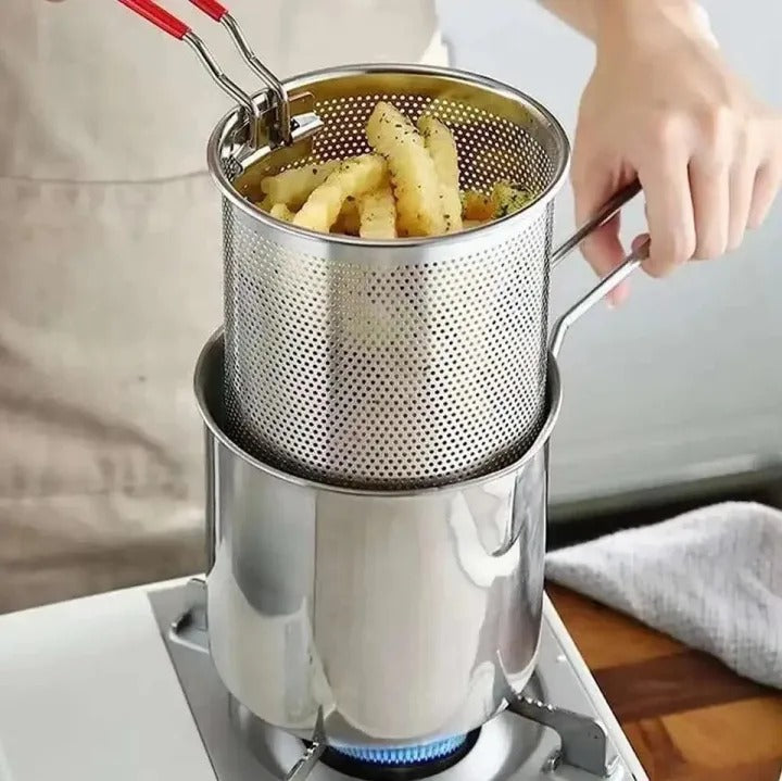 Stainless Steel Deep Fryer Frying Pot With Strainer 12ML Capacity | Basket Deep Fryer Pot for Baking Frying Boiling Home Kitchen