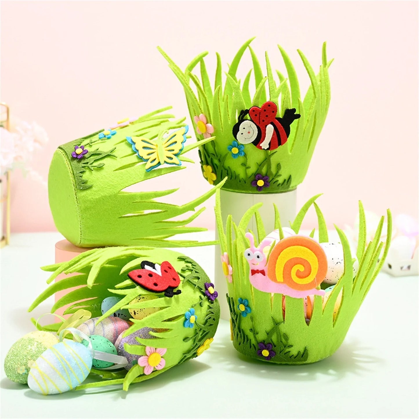 Easter Baskets – Portable Round Non-Woven Buckets for Kids & Adults | Small Woven Party & Birthday Decoration Supplies