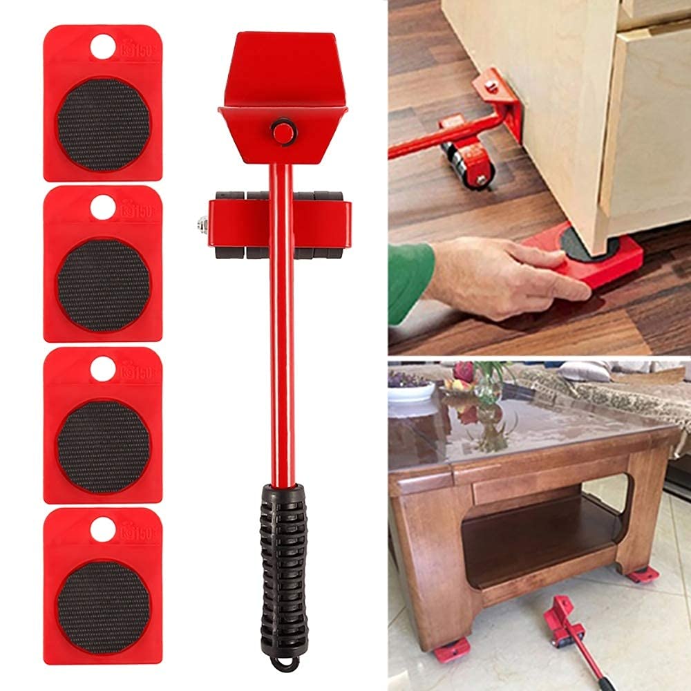 Heavy Duty Furniture Lifter and Mover Tool Set | 5-Piece Transport System with 360° Rotating Pads for Easy Home Moving