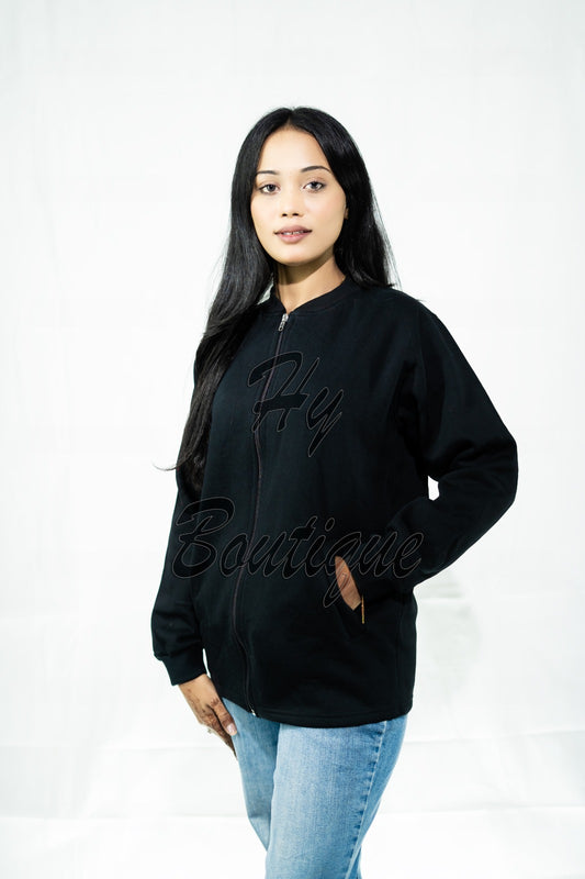Best Quality Winter Wear Plain Fleece Black Jacket for Ladies & Girls | Soft, Warm & Stylish Winter Outfit medium