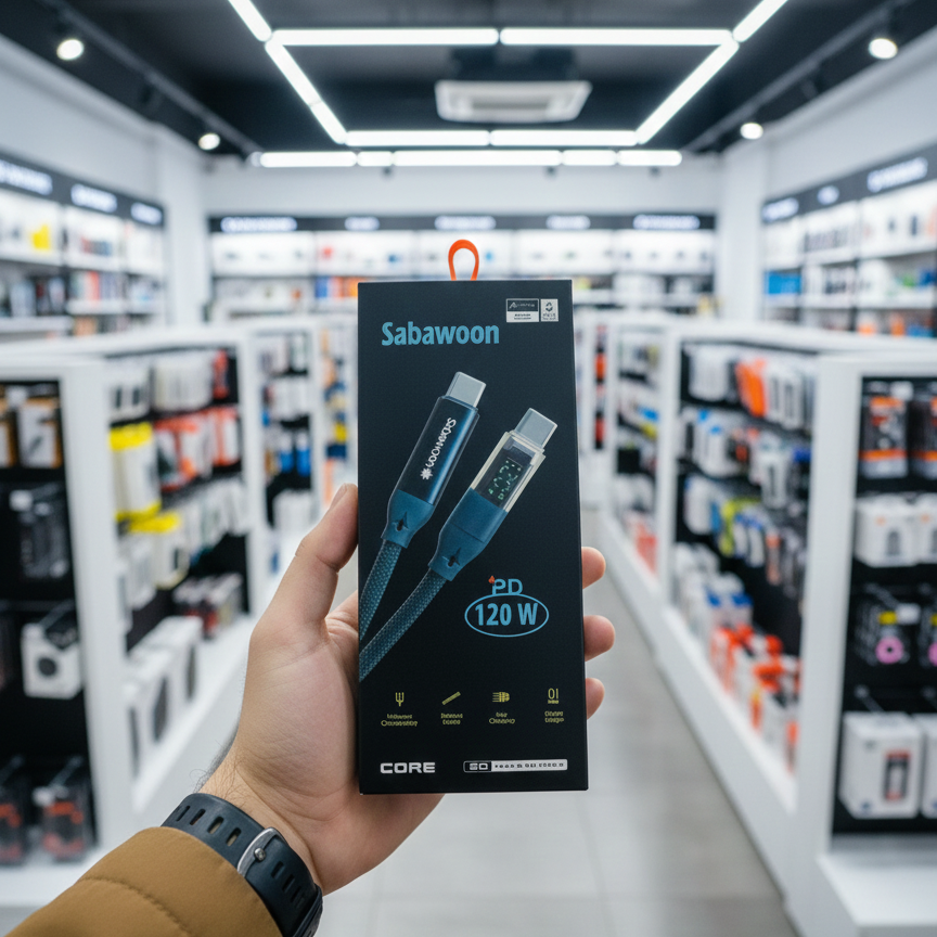 Sabawoon S116 Type‑C to Type‑C Cable | 120W | Digital Display | 100% Original