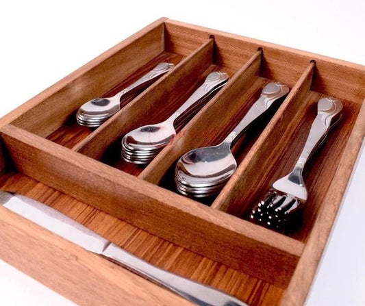 Wood Utensil Holder &amp; Flatware Organizer Tray for Dining and Kitchen Use | Wooden CUTLERY REST WOOD | Wooden Cutlery Rest Tray