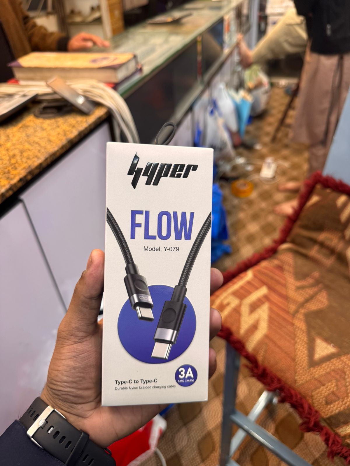 Hyper FLOW Type-C to Type-C Fast Charging Cable | Model Y-079 | 3A Nylon Braided