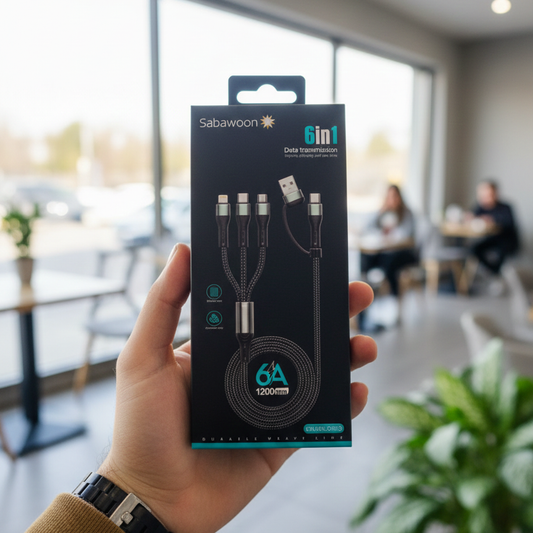 Sabawoon S115 6‑in‑1 Cable | New Model & Design | 100% Original Quality | Multi‑Device Fast Charging