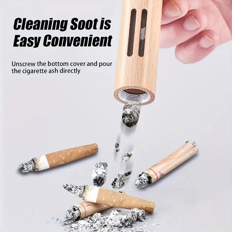 Portable Mobile Ashtray Mini Car Ashtray Anti Soot-flying Cigarette Cover Not Produce Ashes Walnut Wood Cigarette Holder