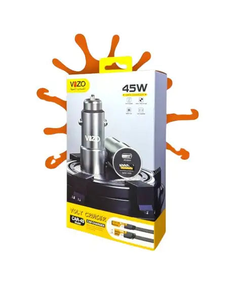 Car45 Volt Series – Dual Port Smart Car Charger (with V999 4-in-1 Cable) | Car Charger - Portable Charger For Car | Vizo Car Charger | Vizo Car45